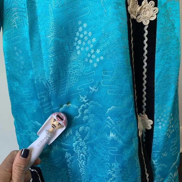 1960's Turquoise Bell Sleeve Kimono Robe Vintage Oriental Mid Century Mod Kimono - Picture 7 of 9